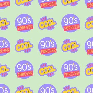 90s seamless pattern with stickers 90s forever and cool. Vector background in Stockillustratie