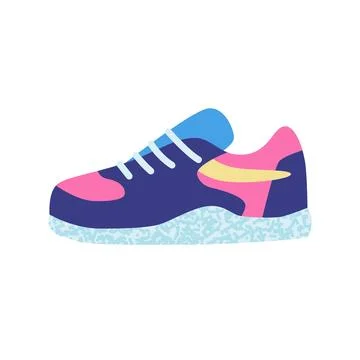 90s trainers. Bright multicolour hand drawn shoes. Vector illustration in trendy Stock Illustration