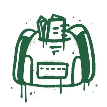 90s urban Graffiti sprayed Backpack isolated on white background. Textured Stock Illustration