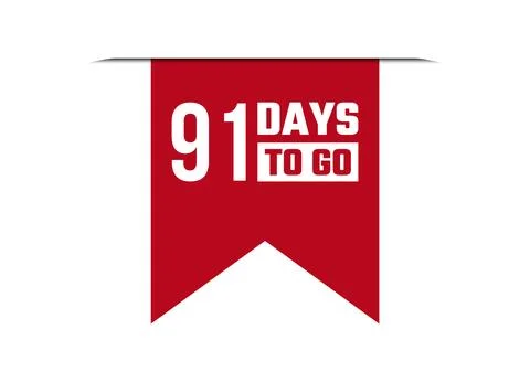 91 days to go red vector banner illustration isolated on white background Stockillustratie