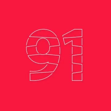 91 number, linear stroke font. Modern trendy, creative style design. For logo Stock Illustration