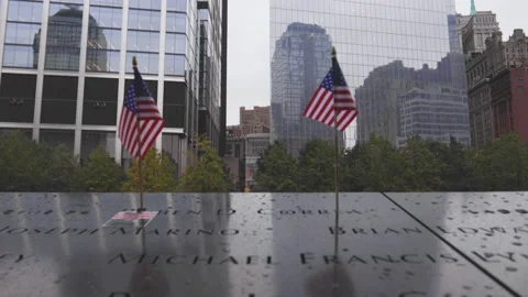 911 Memorial flags at Ground Zero 4K Video stock 218124107