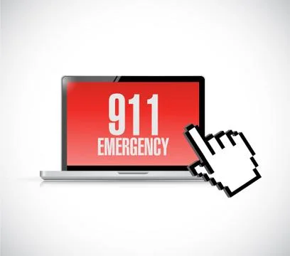 911. nine one one warning message on computer. Illustrazione stock