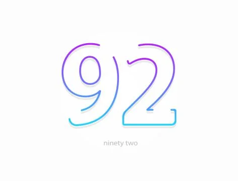 92 number, outline stroke gradient font. Trendy, dynamic creative style desig Stock Illustration