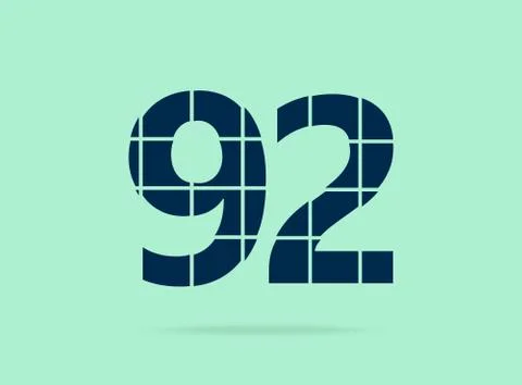 92 number, vector desing font.  Made of knife cut. For logo, brand label, des Illustrazione stock