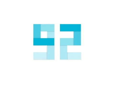 92 number, vector logo, paper cut desing font made of blue color tones .Isola Stock Illustration