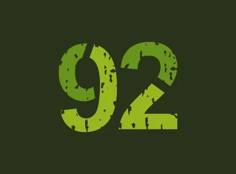 92 vector number made of grungy, grunge texture. Rubber stamp imprint style.  Stock Illustration