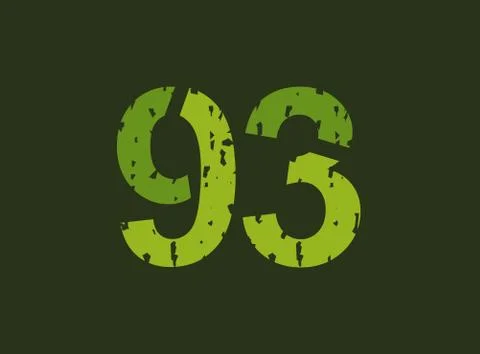 93 vector number made of grungy, grunge texture. Rubber stamp imprint style.  Stock Illustration