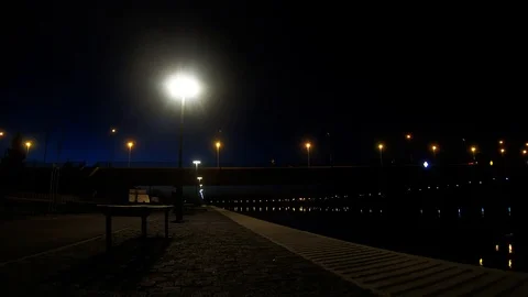 936-07 Bridge At Night With People Walking By Stock Footage 106532027