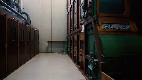 944 Huge wooden sorting machine from feather to down, selective focus Video stock 71635619