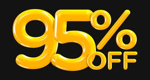 95 percent Off. Discount creative composition of golden or yellow balloons. Stock Illustration