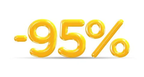 95 percent Off. Discount creative composition of golden or yellow balloons. Stock Illustration