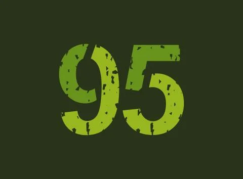 95 vector number made of grungy, grunge texture. Rubber stamp imprint style.  스톡 일러스트