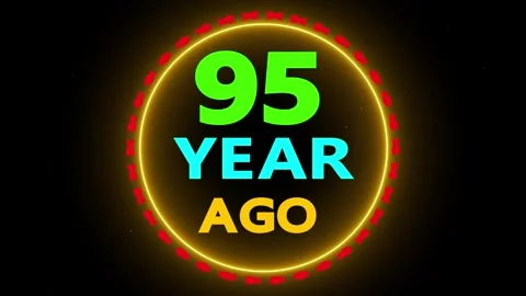 95 year ago text animation in neon circle Video stock 330759833