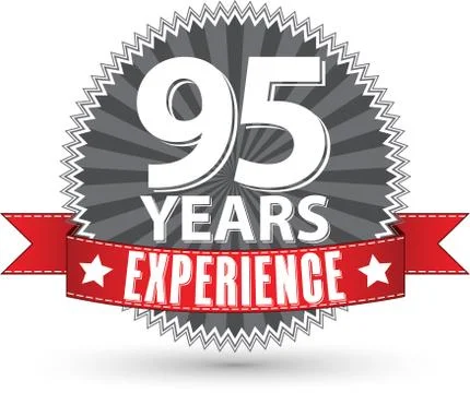 95 years experience retro label with red ribbon, vector illustration Stock Illustration