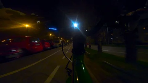 959_15 Bicycle Ride Handlebar View At Night Ride In Bicycle Lane Long Stock-Footage 105299101