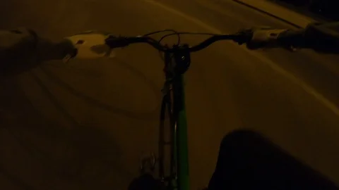 962_02 Bicycle Ride Handlebar View At Night In Bicycle Lane Long Stock Footage 105299619