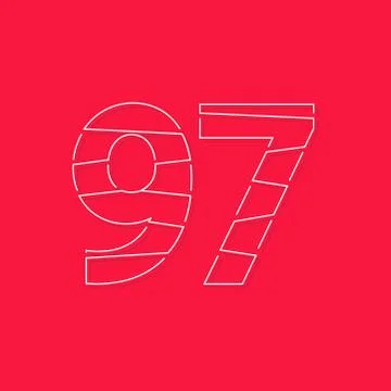 97 number, linear stroke font. Modern trendy, creative style design. For logo Stock Illustration