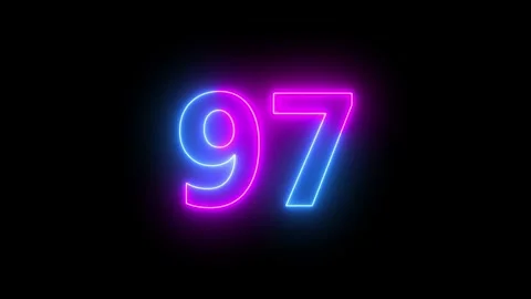 97 number neon bright glowing animation on black background 4k video. Stock Footage 323357853