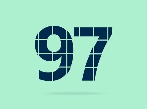 97 number, vector desing font.  Made of knife cut. For logo, brand label, des Stock Illustration