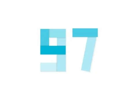 97 number, vector logo, paper cut desing font made of blue color tones .Isola Stock Illustration
