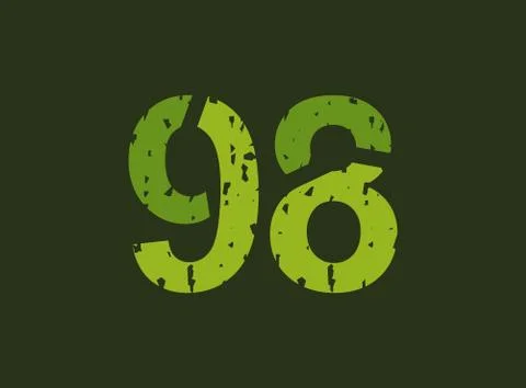 98 vector number made of grungy, grunge texture. Rubber stamp imprint style.  Stock Illustration