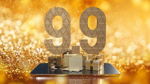 The 9.9 number gold on tablet  background for sale or promotion concept 3d .. Stock Illustration