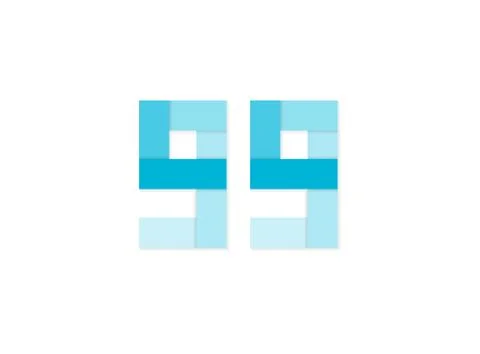 99 number, vector logo, paper cut desing font made of blue color tones .Isola Stock Illustration