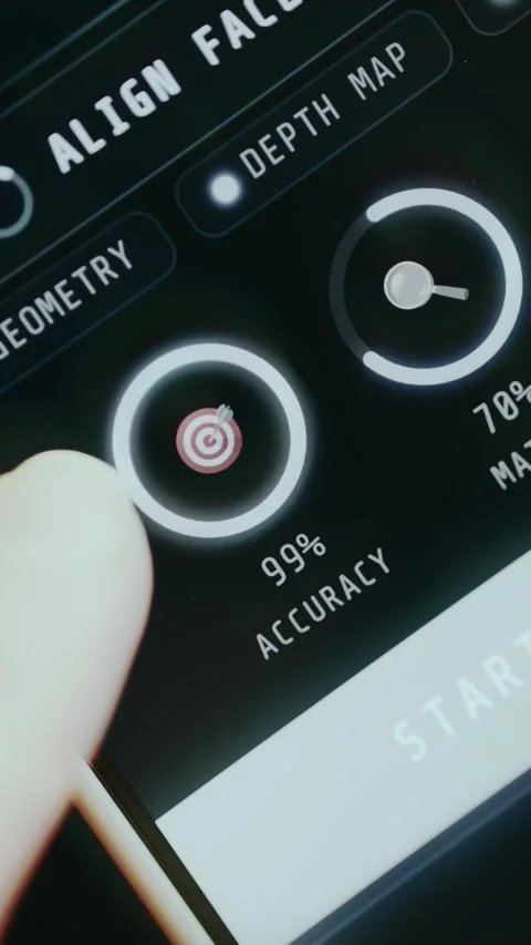 99 percent accuracy for face ID authentication on secure login interface Stock Footage 334406165