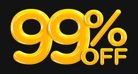 99 percent Off. Discount creative composition of golden or yellow balloons. Stock Illustration