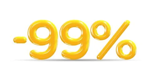 99 percent Off. Discount creative composition of golden or yellow balloons. Stock Illustration