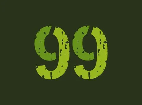 99 vector number made of grungy, grunge texture. Rubber stamp imprint style.  Stock Illustration