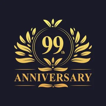 99th Anniversary Design, luxurious golden color 99 years Anniversary logo. Stock Illustration