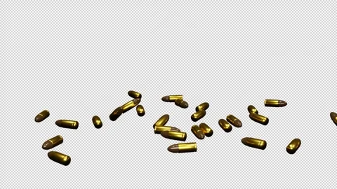9mm Bullets Fall and Spread out transparent background Video stock 277028259