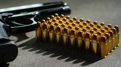 9mm handgun and bullets, shift focus 動画素材 54964532