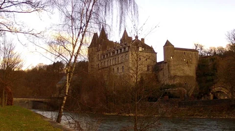 The 9th century castle of small Belgian town Durbuy. Stock Footage 34889413