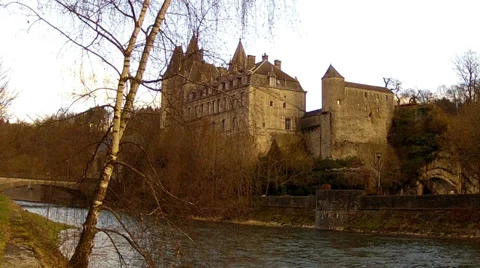 The 9th century castle of small Belgian town Durbuy. Stock Footage 35403166