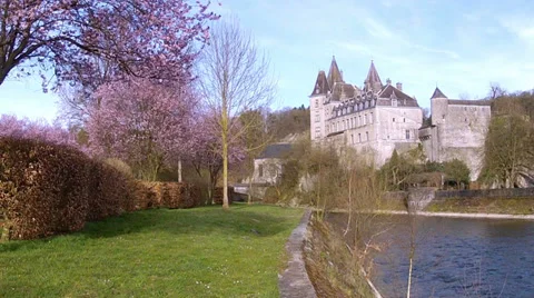 The 9th century castle of small Belgian town Durbuy. Stock Footage 36513500