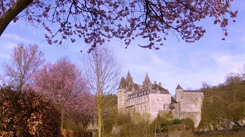 The 9th century castle of small Belgian town Durbuy. Stock Footage 36609883