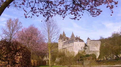 The 9th century castle of small Belgian town Durbuy. Stock Footage 36610342