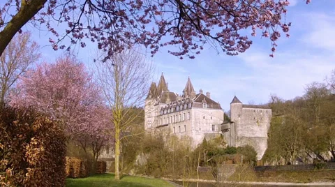 The 9th century castle of small Belgian town Durbuy. Stock Footage 36838379