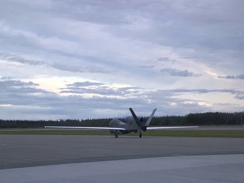 9th Reconnaissance Wing RQ-4 Global Hawk lands at Eielson Air Force Base - 2018 Stock Footage 100162005