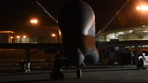 9th Reconnaissance Wing RQ-4 Global Hawk took off from Beale AFB - 2018 Stock Footage 100747029