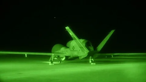 9th Reconnaissance Wing RQ-4 Global Hawk took off from Beale AFB - 2018 Stock Footage 100747045