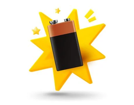 9v battery with explosion effect. 3d vector mobile application icon with no.. Illustrazione stock