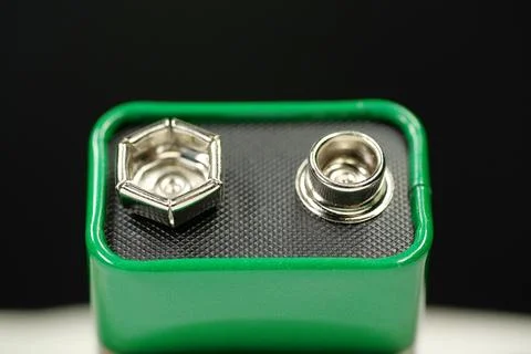 9V battery simple composition, electric battery with connectors delivering .. Stock Photos