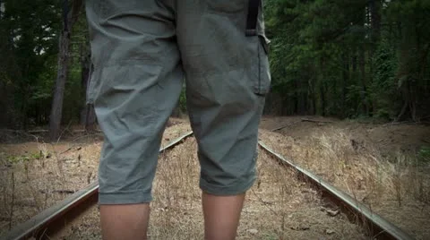 _Young Man Walks Down The Railway 库存影片 11372932