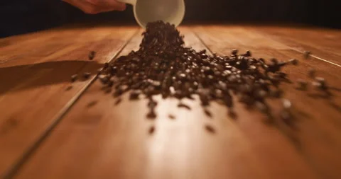 A009 C005 0109CP 001 Dumping Coffee Beans 120fps Stock Footage 218332254
