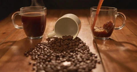 A009 C036 01092F 001 Double Coffee Pouring Second Cup Stock Footage 218340790