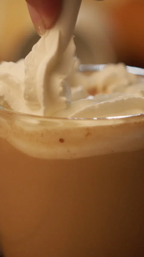 A009 C048 0109IL 001 Whip Cream on Coffee Harvest Theme Vert Stock Footage 218279764